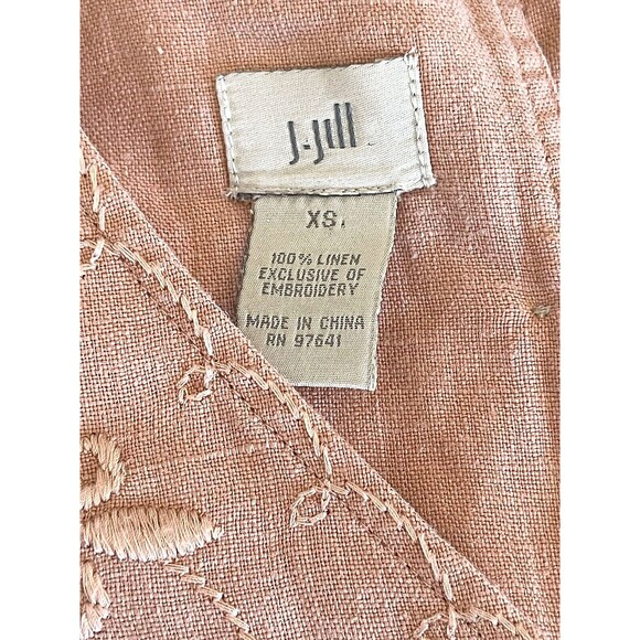 J. Jill Linen Emboidered Midi Dress Sz XS High Waist Fairy Cottage Boho Regency - Picture 10 of 11
